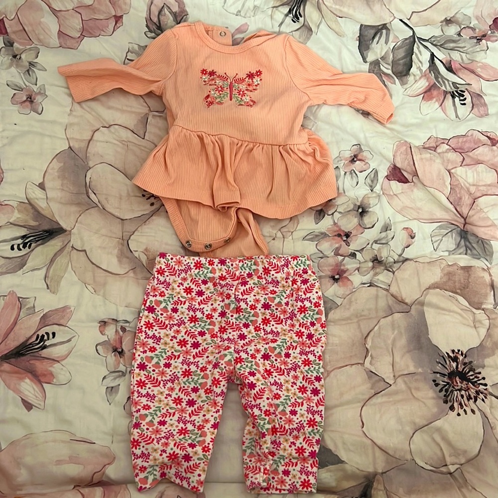 orange and pink baby butterfly/flower outfit